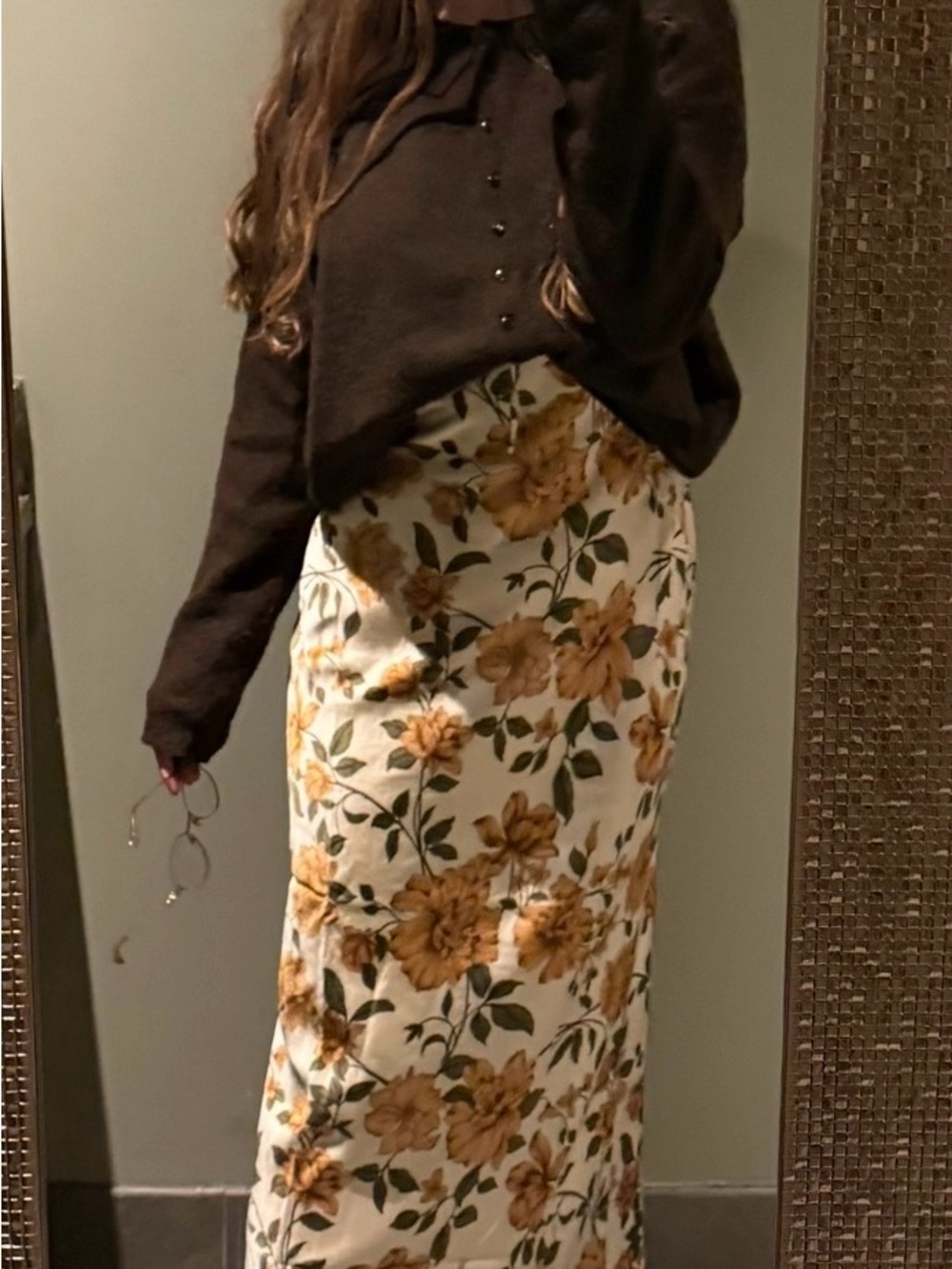 Floral Cream Slip Dress with Lace Trim - Picture 6 of 6